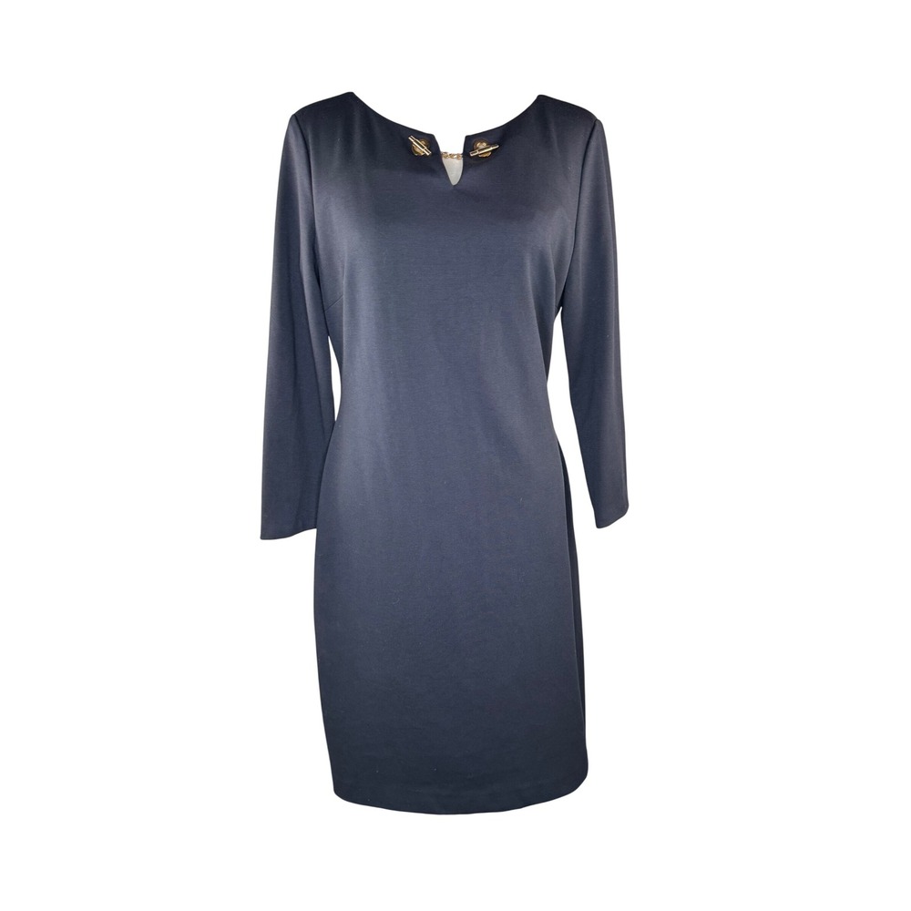 Ivanka Trump Navy Blue Toggle Chain Sheath Dress Size 10 Professional Career